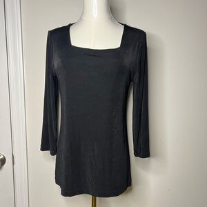 Travelers By Chico’s Top Womens Sz 0 Black 3/4 Sleeve Square Neck Stretch Knit